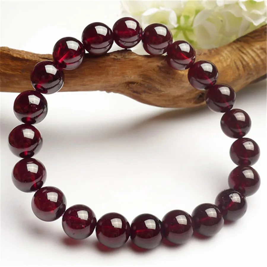 Genuine Natural Red Garnet Bracelet Clear Round Crystal Classic Bead Garnet Bracelet Jewelry Women 7mm 8mm 9mm 10mm 11mm AAAAA