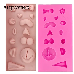 M1393 DIY Bow animal mouth nose ear eyes silicone mold cake dessert Decorating Gumpaste fondant Polymer Clay craft Resin mould