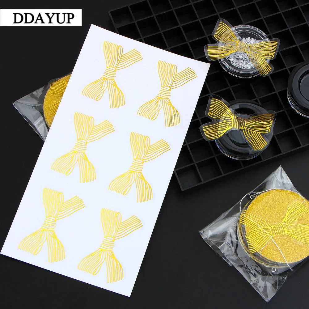 60Pcs/lot Cute Golden Big Bow Sticker Gold Handmade Adhesive Cake Sweet Candy Packaging Sealing Label Sticker Gift Stationery