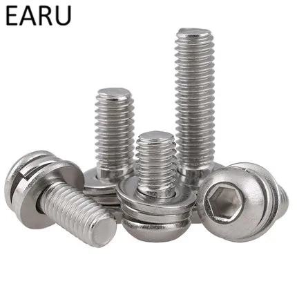 304 Stainless Steel IS07380 Standard Round Pan Head Inner Hexagon Hex Scoket Head Combination Screw Bolt M6*10/12/20/25/30mm