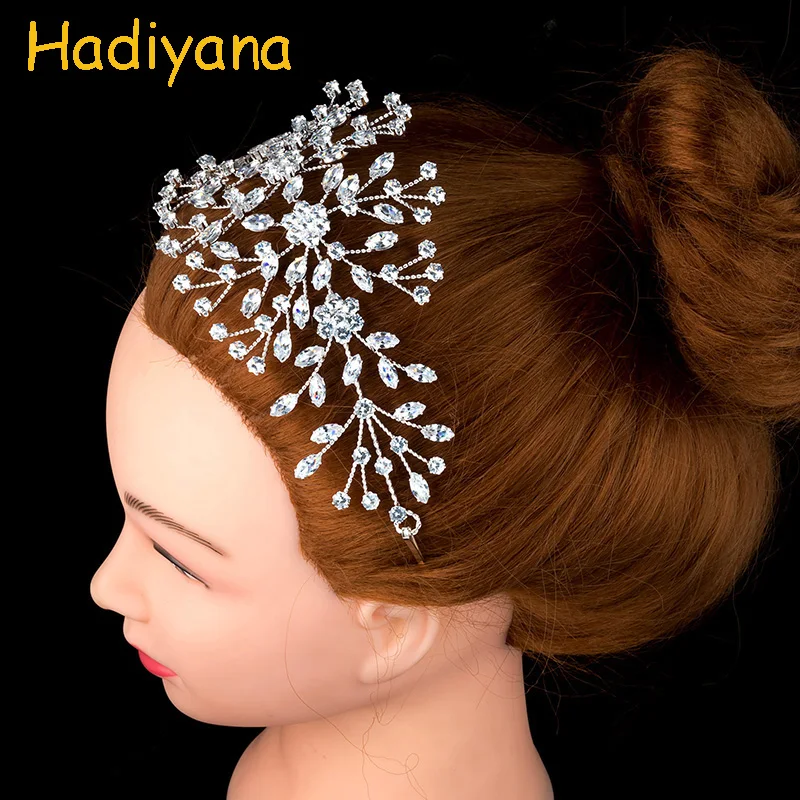 

Hadiyana New Full Zircon Wedding Crown Bridal Tiara For Party Length 21.3cm Wide 8.5cm Sliver Barrettes Pop Dinner Copper BC4700