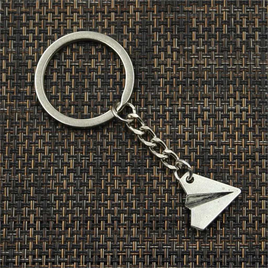 New Fashion Men 30mm Keychain DIY Metal Holder Chain Vintage Paper Airplane Plane 18x17mm Silver Color Pendant Gift