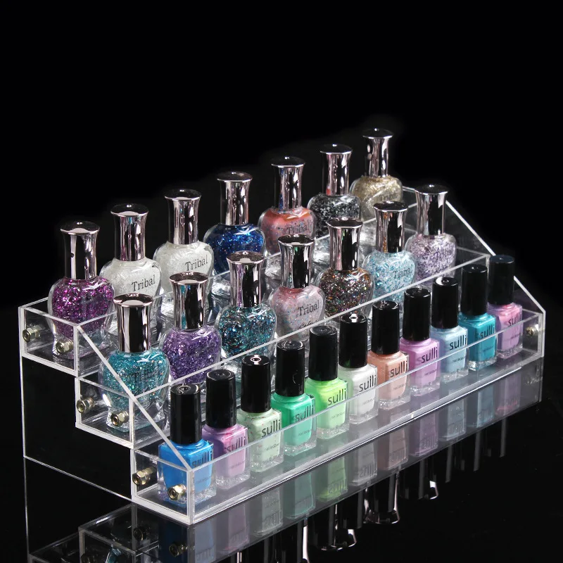 

3/4Tiers Clear Acrylic Nail Polish Display Stand Showing Shelf Lipstick Organizer Shop Counter Retail Rack Holder 30 Bottles