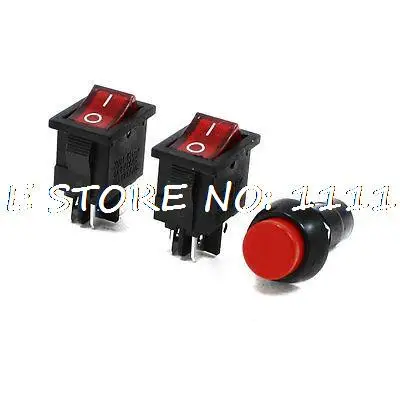 3PCS Set 6A 250V 10A 125V AC 4Pins 2 Positions Rocker Switch + PBS-11B 12mm Momentary Non Latching Buttonswitch Set