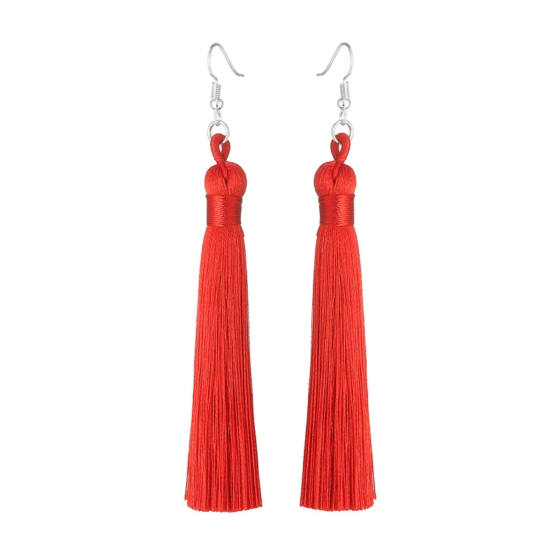 LOVBEAFAS Boho Drop Tassel Women Earrings Long Fringe Dangle Earings Silk Fabric Rope Wrap Ethnic Vintage Fashion Female Jewelry