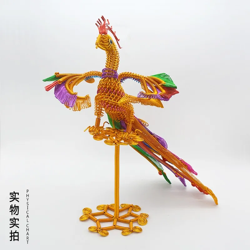 Novel and Strange Toy Handmade Phoenix Decoration with Colored Aluminum Wire Nine-tailed Phoenix with Wings Spreading Handicraft