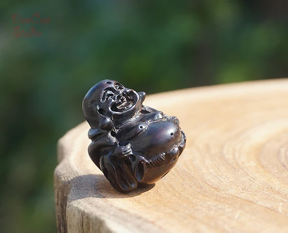 2pcs Natural Black Sandalwood Ebony Carved Maitreya Buddha Mala Beads Japa Bracelet Jewellry Findings DIY Accessories