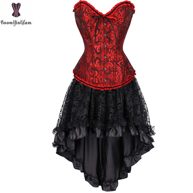 Vestido con corsé, traje, corpiño, Top y falda, Retro, Vintage, Cosplay, burlesco, talla grande, disfraz de mujer, conjunto de Gorset Steampunk,