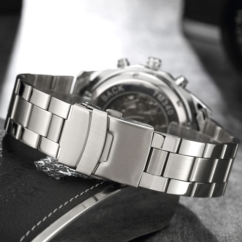 Men Skeleton Luxury Automatic Mechanical Watch Stainless Steel Self-wind Wrist Watch Silver Gold Men Clock Relogio Masculino