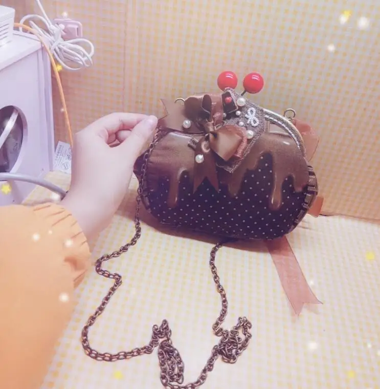 Sweet Lolita Vintage Mori Girl Chocolate Bow Cherry Dot Print Messenger Bag accessori Cosplay borsa a tracolla piccola borsa