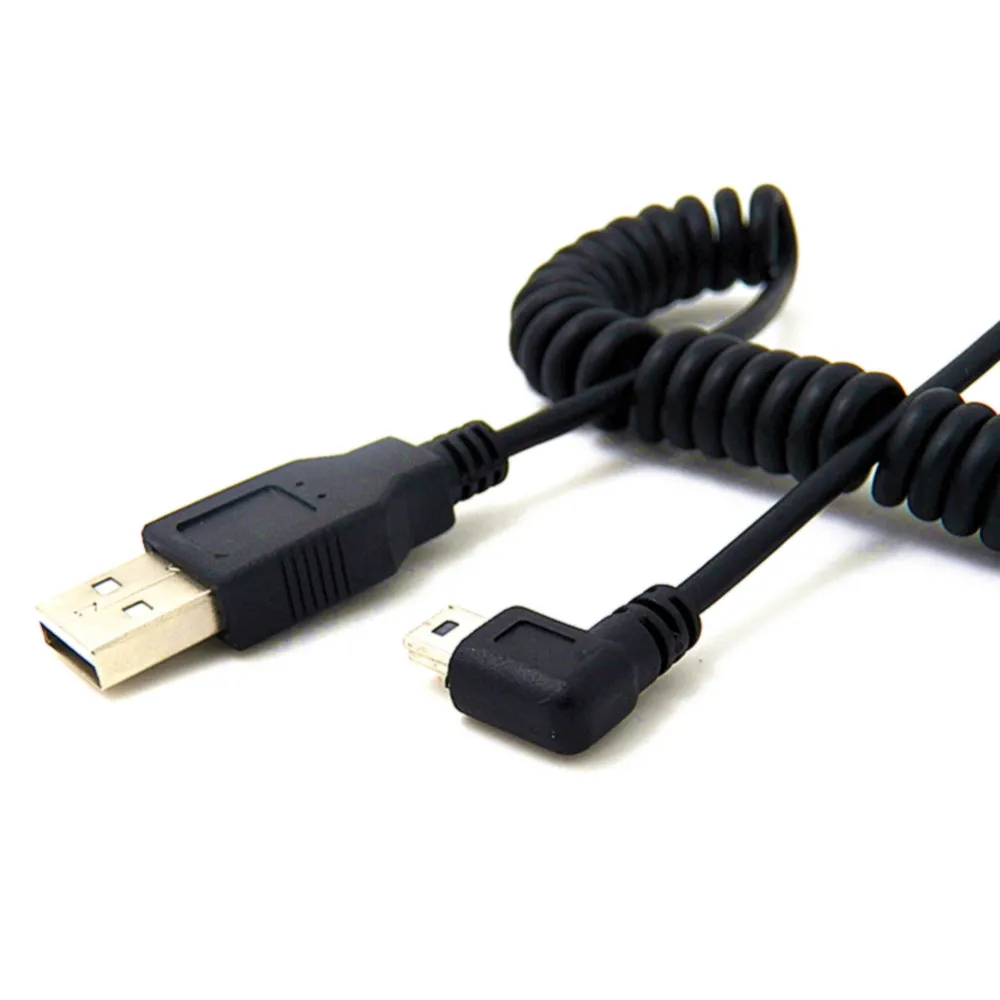 Nova 5Ft spirali USB Enrolada MINI 5Pin 5 P angulo direito czy Sexo Masculino para USB 2.0 macho Cabo wtyczka