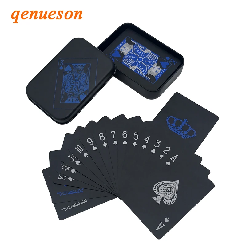 Жестяная коробка из ПВХ для покера, жестяная коробка для Техасского холдема, водонепроницаемые черные пластиковые игральные карты, креативный узор, подарок, настольные игры