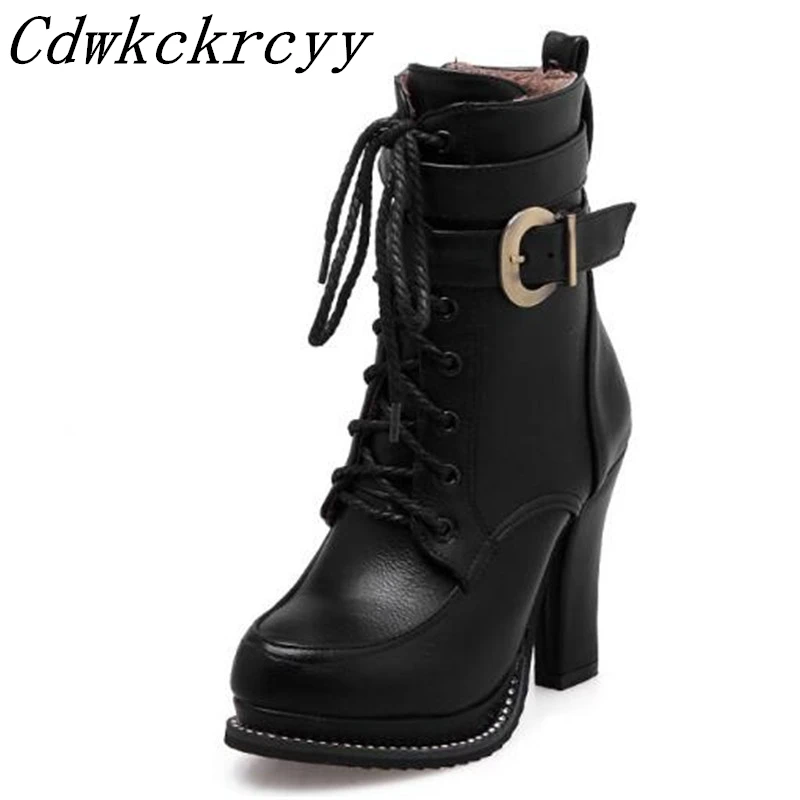 

Women Boots Autumn and winter New style Super heel Anterior lace Chivalry boots Round head Waterproof High-heeled boots