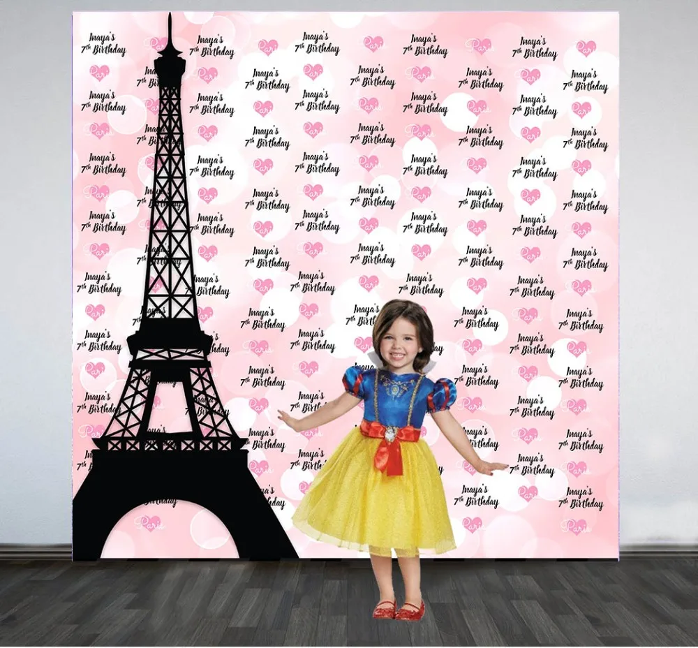 custom Pink Paris Eiffel Tower Heart Polka Dot Bokeh backdrop High quality Computer print party background