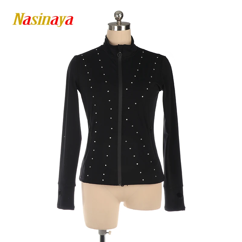 Figure Skating Jacket Zipper Top Girl Women'S Training Competition Patinaje Diamond Dance Coat Women'S Sportswear Training Black