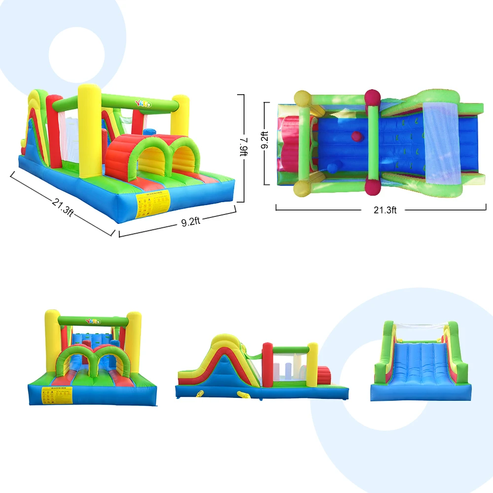 Inflatable Bounce House Obstacle Course Double Slides 6.4x2.8x2.5m Inflatable Trampoline Funny Bouncy Castle Christmas Gift