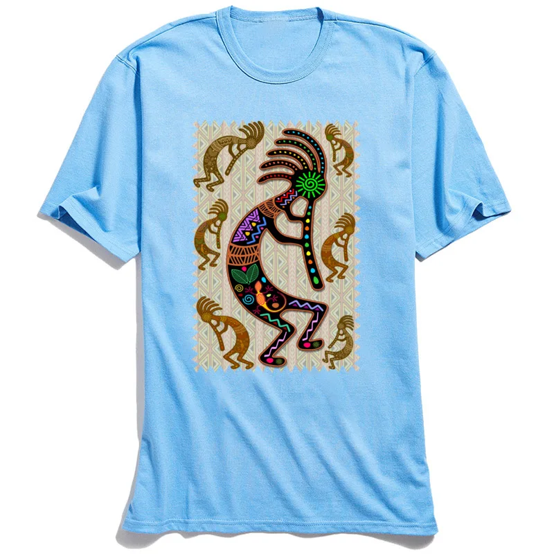 Men\'s T Shirts Kokopelli Rainbow Colors T-shirt Grey Tribal Pattern Male Tshirt Europe Tee-Shirt Father Day Gift Cotton Clothes