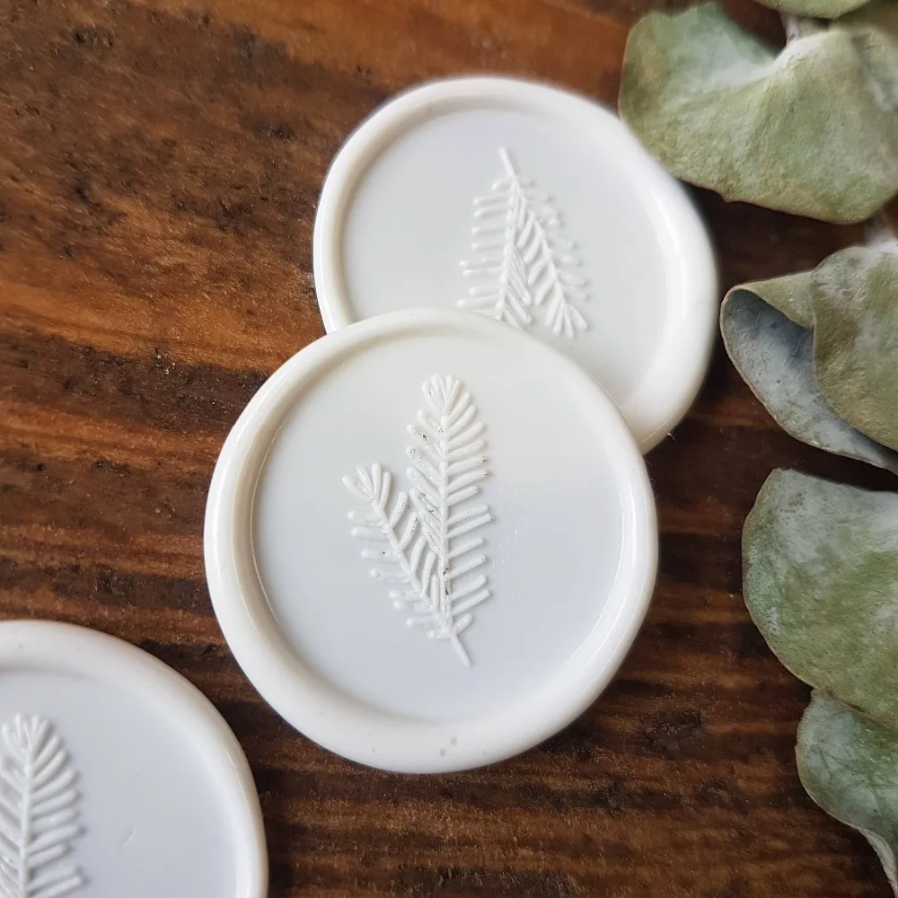 Ivory Fern Self adhesive wax seal,gold wax seal,peel and stick wax seal,23 Color Available,Fern leaf wax seal stickers