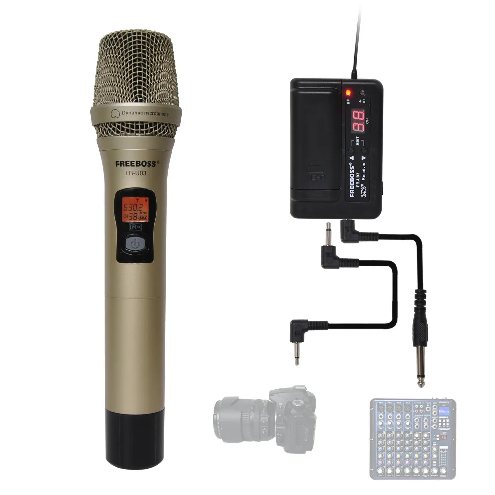 FREEBOSS FB-U03-2M 1 Way 100 channel Metal Handheld Transmitter Wireless Microphone Camera Microphone Party Karaoke Microphone