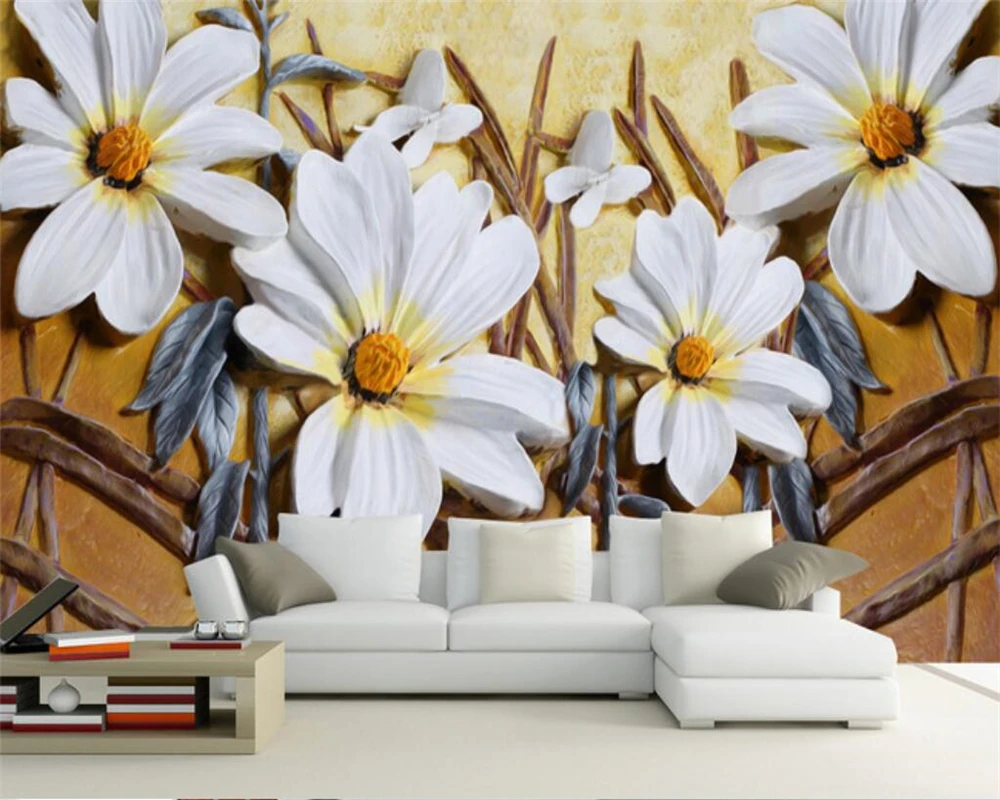 

beibehang Custom wallpaper simple floral relief TV background wall living room bedroom sofa background wall mural 3d wallpaper