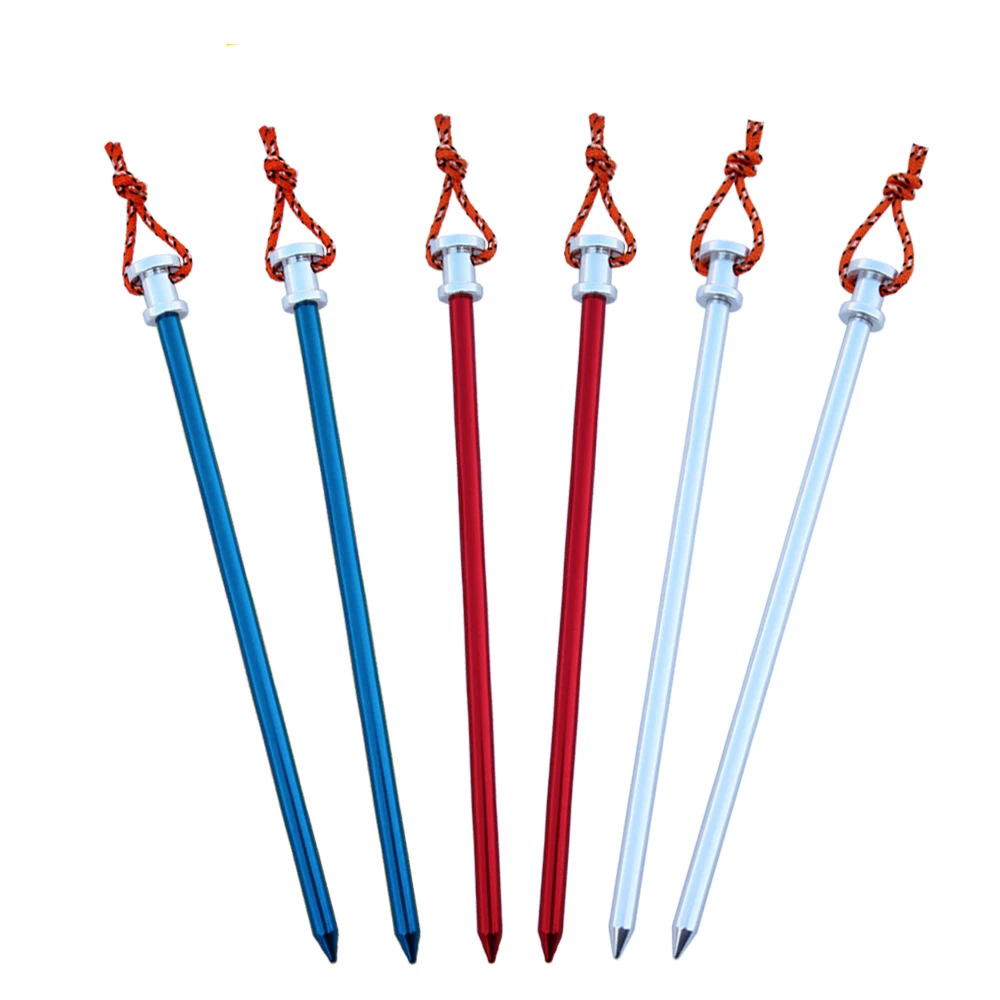 6 pçs/lote 23 cm 9 polegada de Alumínio Dossel Tenda Estacas Estacas de Jardim Chão Prego Heavy Duty Com Reflective Cord Para rede de Campismo