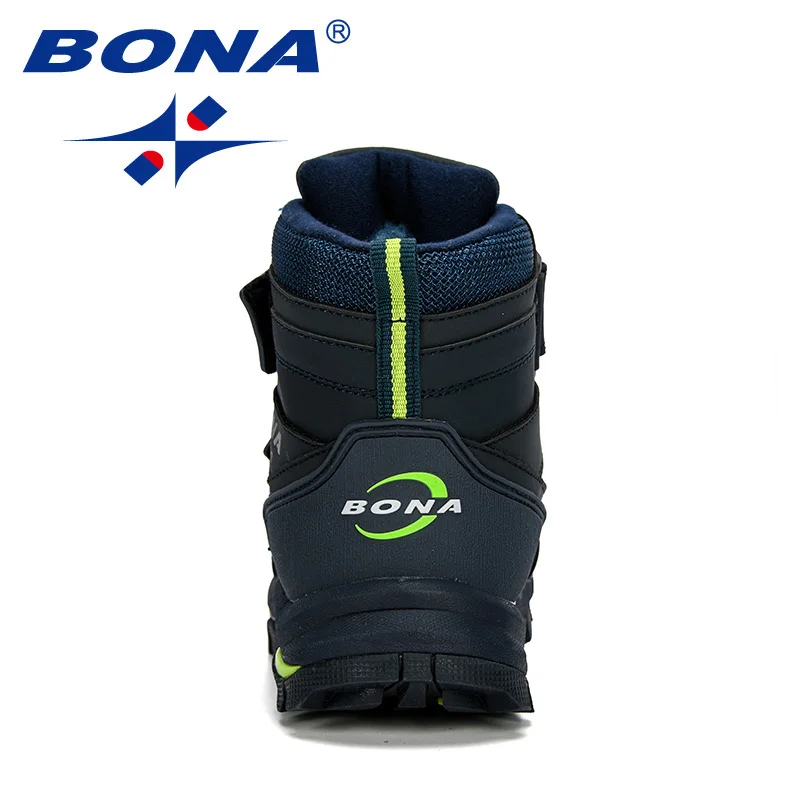 BONA New Popular Ankle Boots Boys Children Motorcycle Hook and Loop Anti-slip Outdoor Hiking Boots Boy\'s Winter Footwear