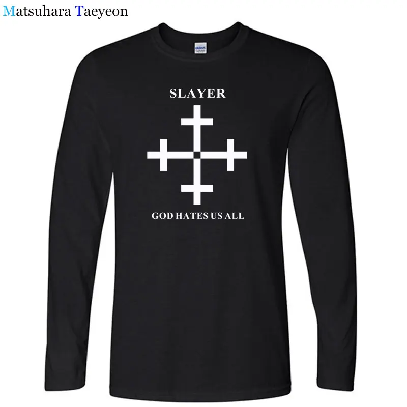 2018 New Slayer T Shirt Metal Band Men T-shirt Long Sleeve Cotton Muisc God Hates Us All T Shirts Men Tops Tee T156