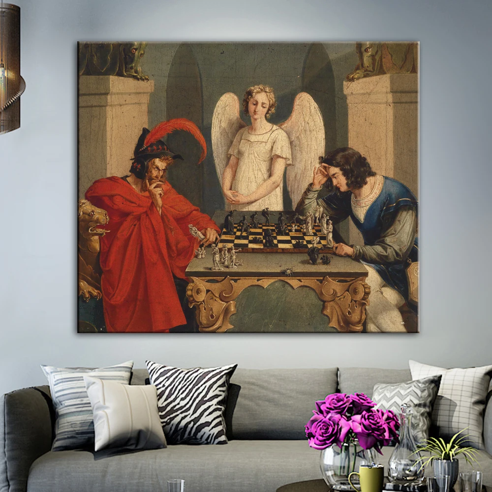 Faust and Mephisto Playing Chess Wall Art Canvas Paintings Reproductions Famous Canvas Art Prints Wall Decorative Canvas Picture