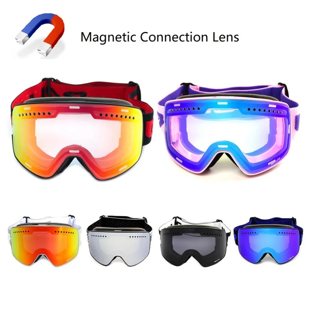 BOLLFO Men Women Magnetic Dual-use Ski Goggles Double Lens Anti-fog UV400 Protections Snowboarding Goggles Motorcycle Face Mask