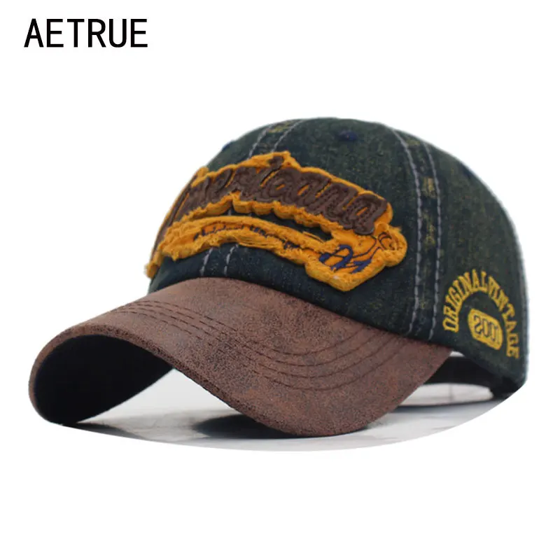 AETRUE Washed Jeans Men Baseball Cap Snapback Hats Caps For Women Man Falt Bone Denim Gorras Casquette Male Dad Baseball Hat Cap