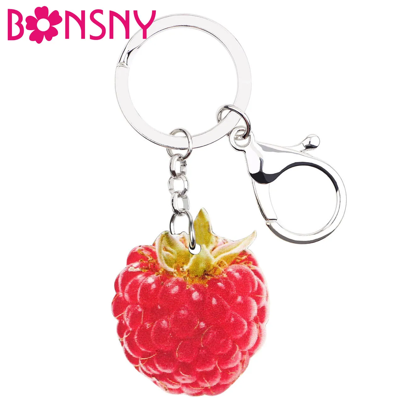 Bonsny Erklärung Acryl Nette Raspberry Fruit Schlüssel Kette Schlüsselanhänger Ring Geschenk Schmuck Für Frauen Mädchen Teens Tasche Auto Anhänger Charme