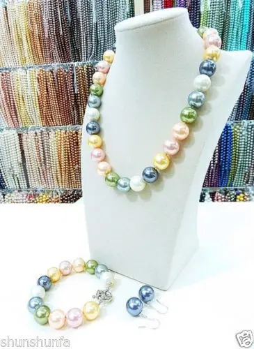 Pretty 14MM multicolor South Sea shell pearl necklace18