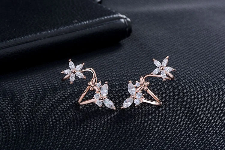 Hot Sell Fashion Butterfly Shiny Crystal Female 925 Silver Needle Ladies Stud Earrings Jewelry Wholesale Promotion Gift