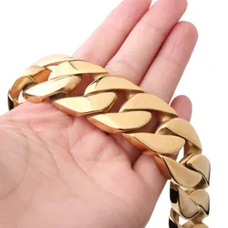 26/31MM Heavy Strong 316L Stainless Steel Gold Color Cuban Curb Chain Men's Boy's Bracelet Bangle 8.46