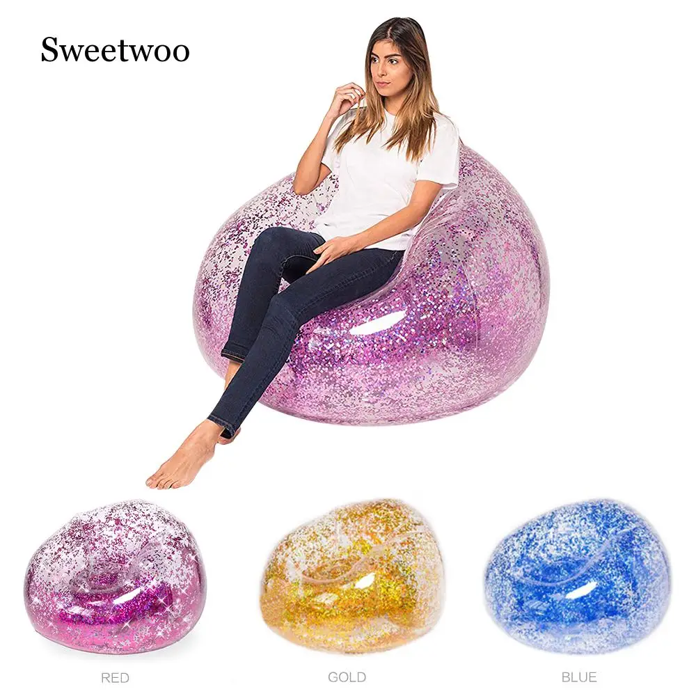 Outdoor Confetti Glitter Inflatable Lounger Lazy Bag Air Sofa Waterproof Rose Gold Glitter Inflatable Chair Air Bed Sleeping Bag