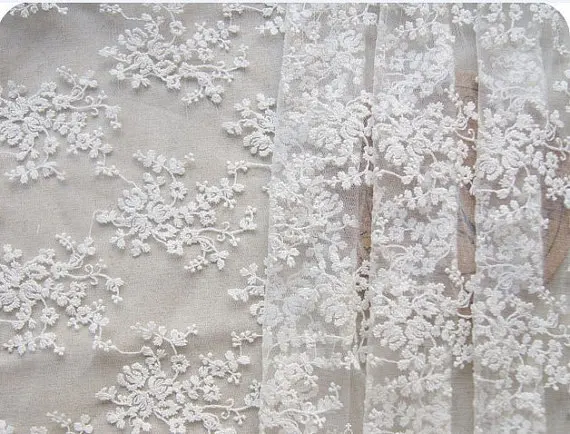 Ivory Embroidered Lace Bridal Lace for Dress Veil Cotton Lace Fabric