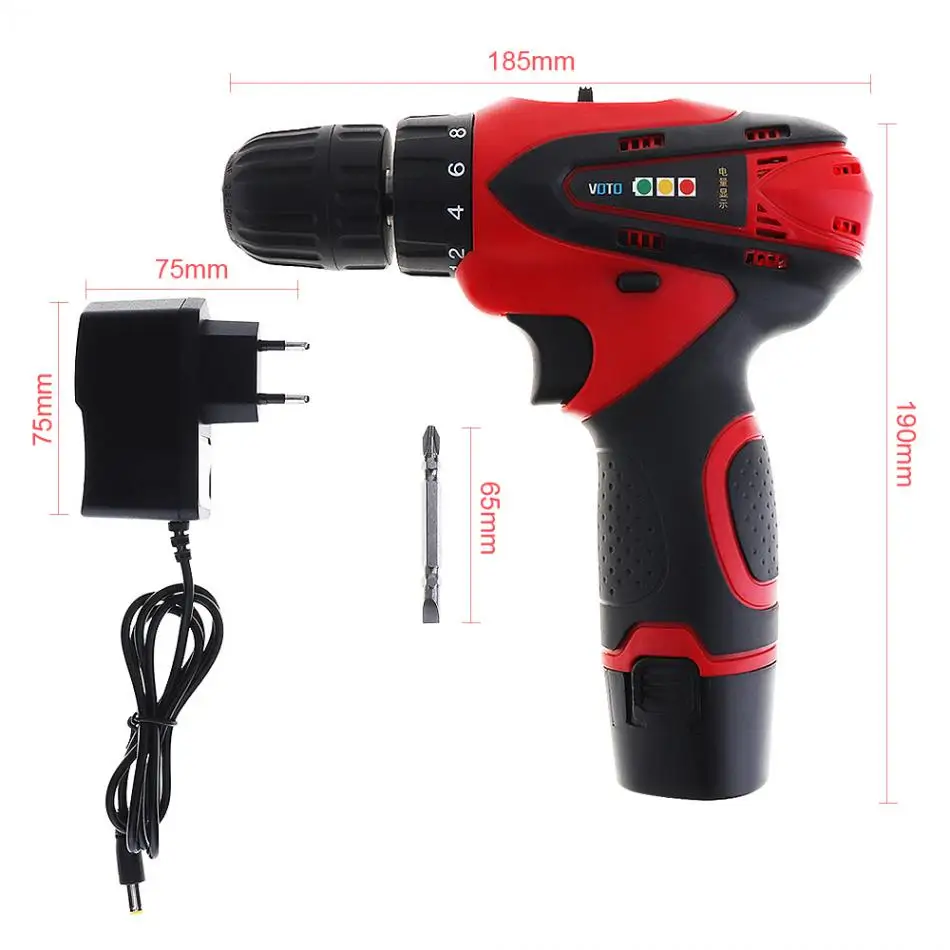 VOTO 12V Electric Screwdriver Rechargeable Lithium 2 Battery Wireless Drvier Cordless Screwdriver Two-speed Power Tools