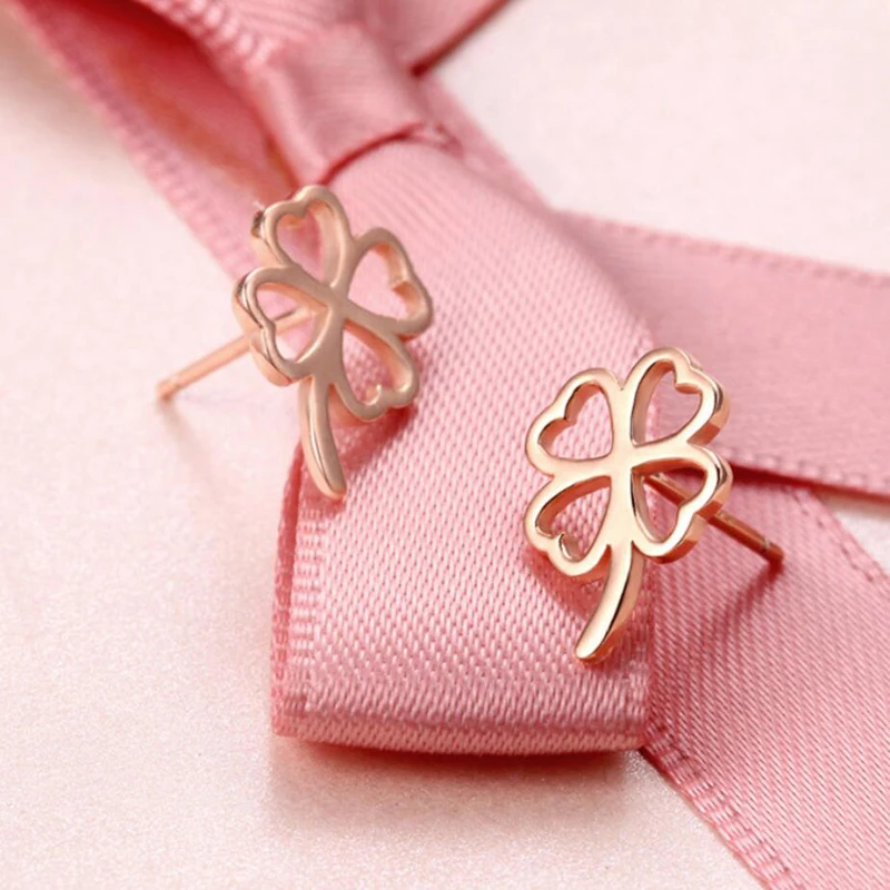 KOFSAC New Fashion 925 Silver Stud Earrings for Women Wedding Jewelry Minimalism Four Clover Earring Girl Engagement Accessories