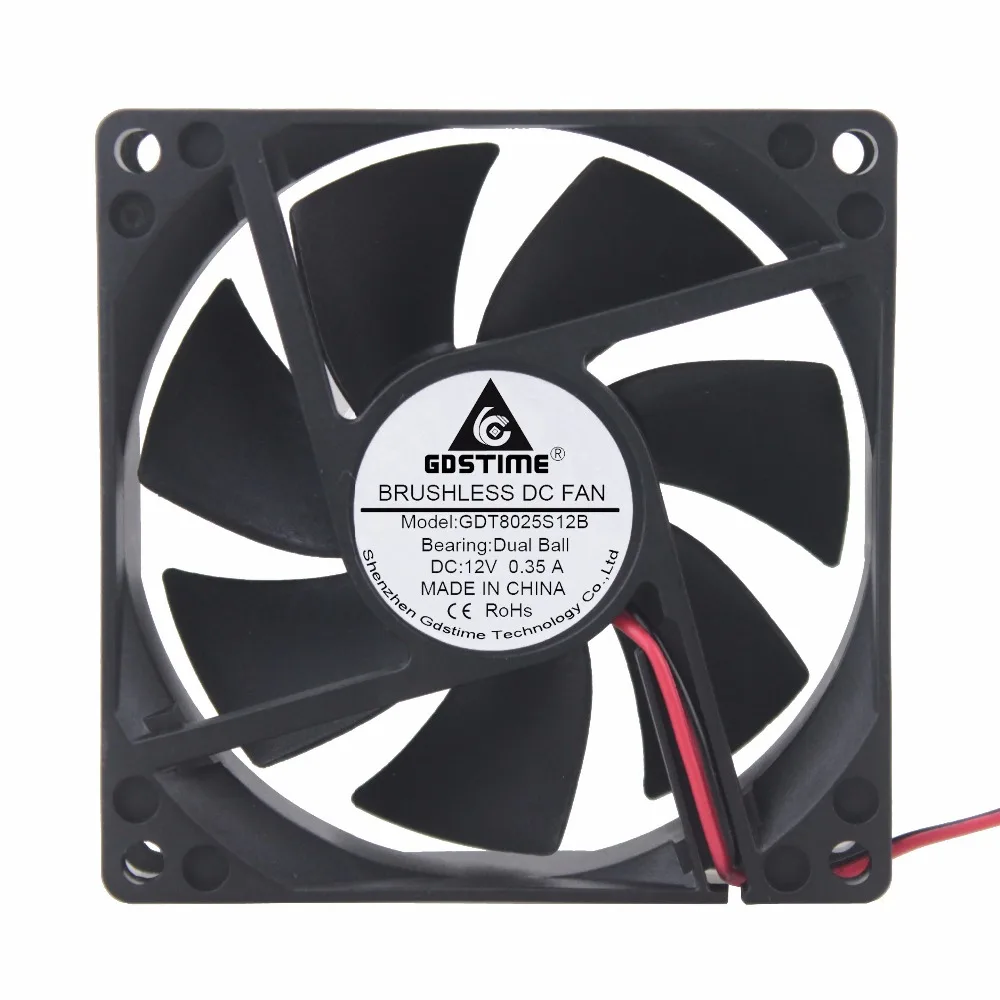 1 Piece Gdstime 80mm x 25mm 12 Volts 8025 Dual Ball 8cm DC Brushless PC Cooling Fan 12V 80x80x25mm 0.35A 4500RPM 80mm*80mm*25mm
