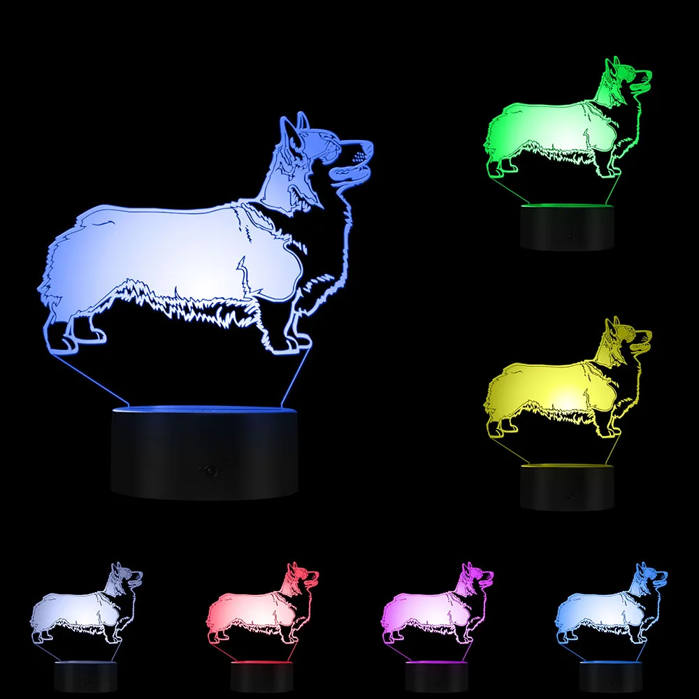 Pembroke welsh corgi cão iluminação 3d ilusão óptica luz usb lâmpada noite cardigan cão incandescente led luz decoração da sua casa candeeiro de mesa