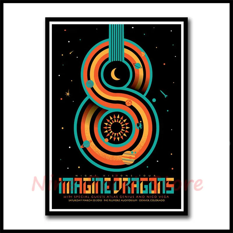 Imagine Dragons White Coated Paper Poster Music Wall Art Picture for Living Room Home Decor Frameless