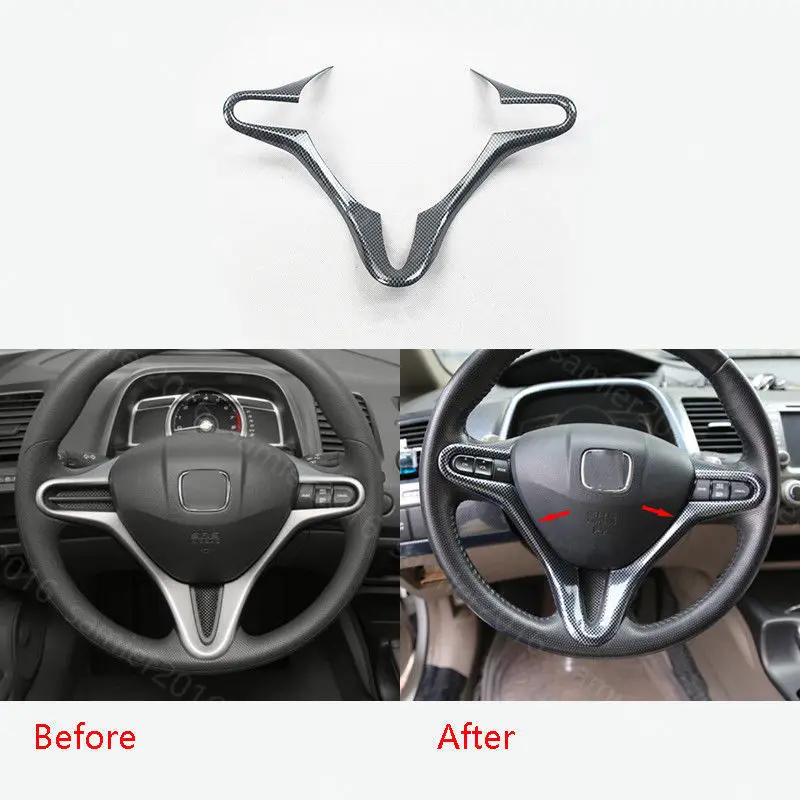 BBQ@FUKA Carbon Fiber Color Fit For Honda Civic 09-2011 Steering Wheel Buttons Cover Trim