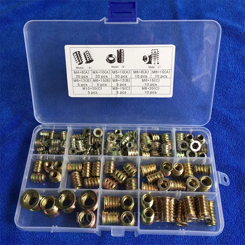 

125pcs Zinc Alloy Furniture Wood Hex Socket Drive Threaded Insert Nut Assortment Kits M4 M5 M6 M8 M10