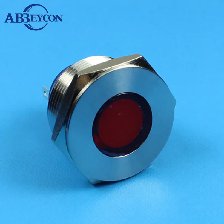 22mm warning light flat round dot illuminated LED Nickel plated brass IP67 metal anti-vandal indicator