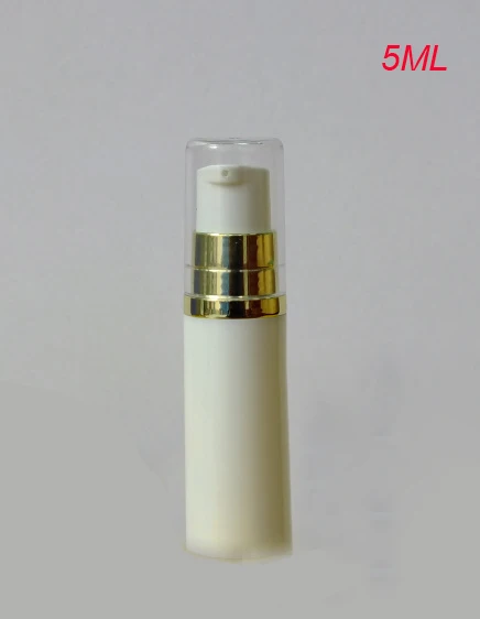 

120pcs 5ML mini white airless vacuum bottle with gold collor lid for serum ,5ml small airless plastic bottle with pump