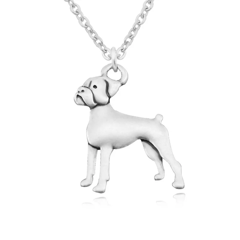 Vintage Silver Color Stainless Steel Long Chains Boxer Pendant Kolye Dog Charms Necklace For Women Men Jewelry Girls Gift 2018