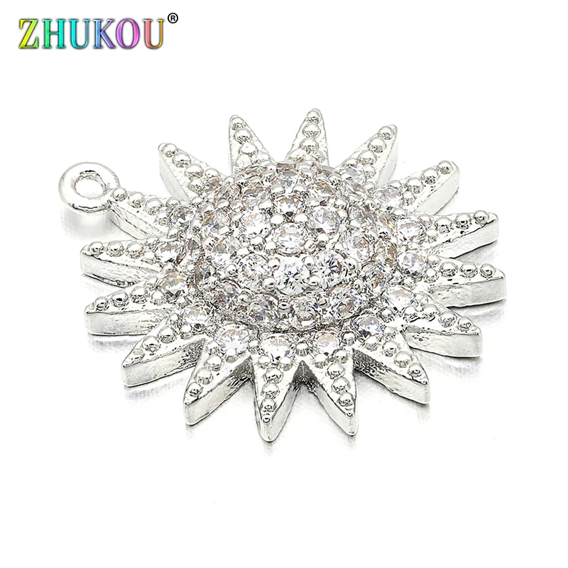 18*20mm Brass Cubic Zirconia Flower Charms Pendants DIY Jewelry Findings Accessories, Hole: 1mm, Model: VD285