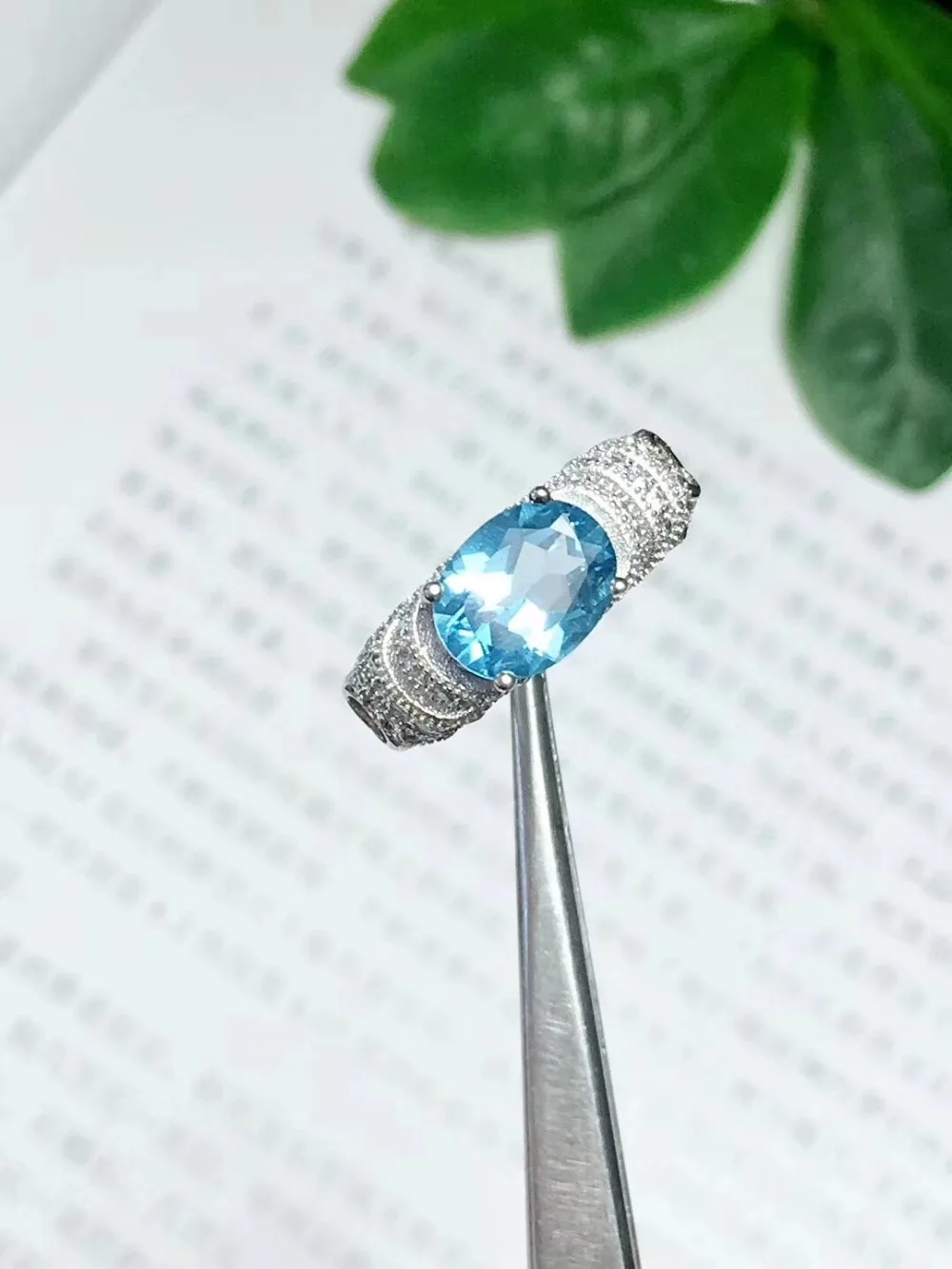 

Natural blue topaz ring Free shipping Natural real blue topaz 925 sterling silver Fine jewelry 7*9mm