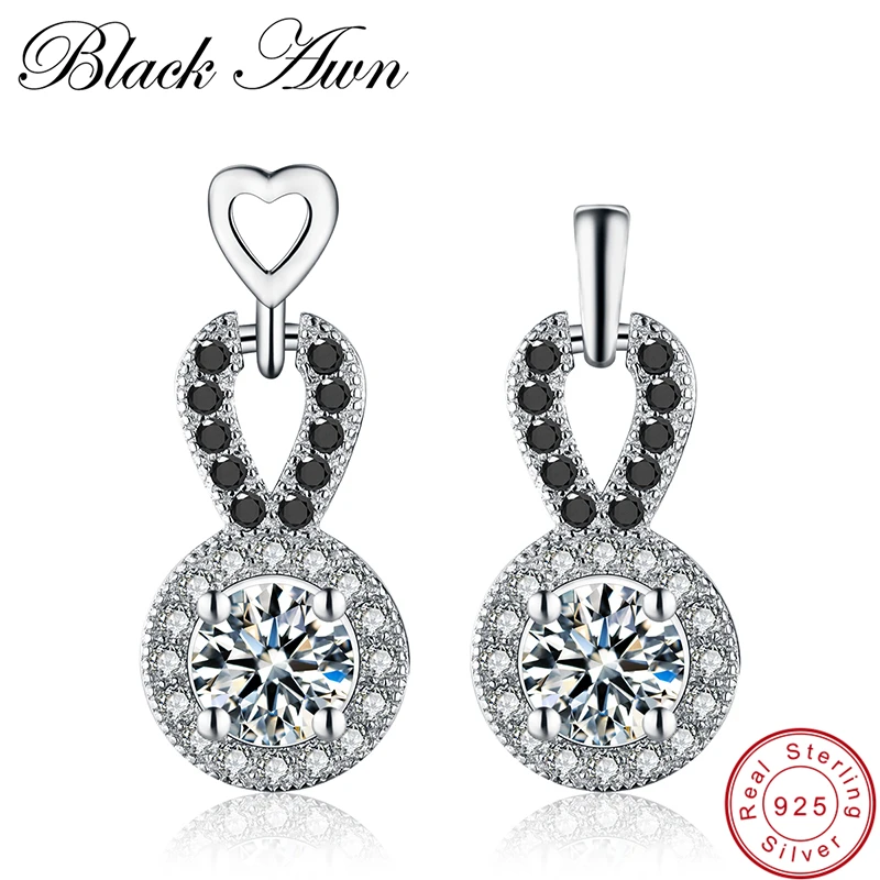 

[BLACK AWN] Cute 925 Sterling Silver Jewelry Black Spinel Earrings for Women Female Earrings T112