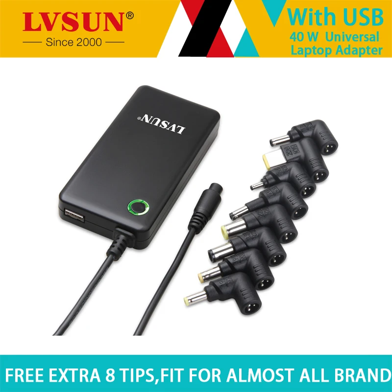 LVSUN 40W Ultra Slim Travel AC Power Universal Laptop Adapter for Acer Aspire One 751 533 A150 D150 D250 with 8 free connectors